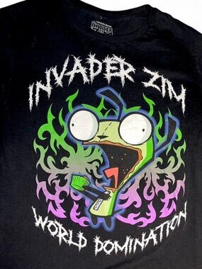 Invader Zim Gir Shirt World Domination Death Metal Font Black Tee Size Medium